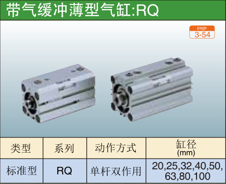 带气缓冲薄型气缸:RQ