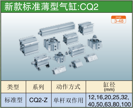 新款标准薄型气缸:CQ2