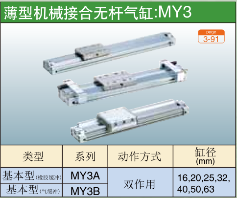 薄型机械接合无杆气缸 :MY3